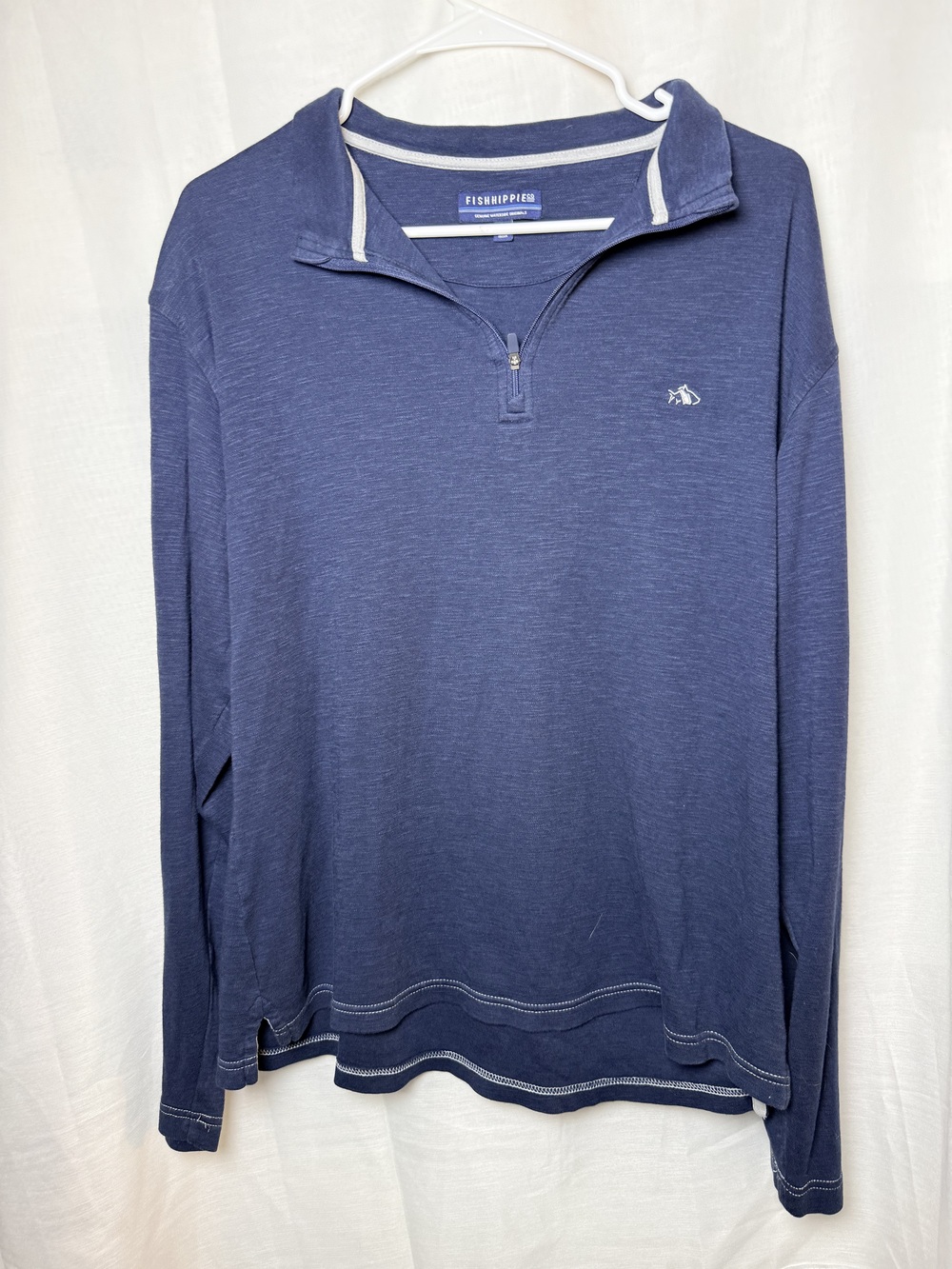 Fish Hippie Men's Shad Point Pullover 1/4 Zip Navy Long Sleeve Size Large